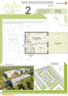 2 pokoje, mieszkanie 40,20 m², parter, oferta nr 9/M2, Leśny Dwór Etap 2, Zielona Góra, Osiedle Leśny Dwór, ul. Szlachecka