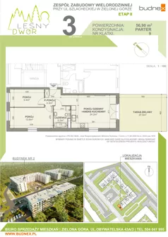 3 pokoje, mieszkanie 56,90 m², parter, oferta nr 9/M3, Leśny Dwór Etap 2, Zielona Góra, Osiedle Leśny Dwór, ul. Szlachecka