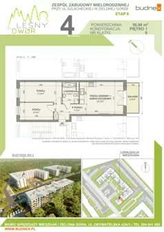 3 pokoje, mieszkanie 56,90 m², piętro 1, oferta nr 9/M4, Leśny Dwór Etap 2, Zielona Góra, Osiedle Leśny Dwór, ul. Szlachecka