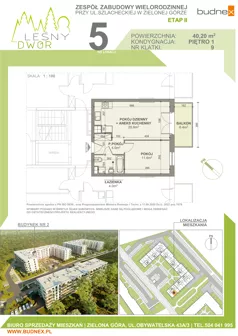 2 pokoje, mieszkanie 40,20 m², piętro 1, oferta nr 9/M5, Leśny Dwór Etap 2, Zielona Góra, Osiedle Leśny Dwór, ul. Szlachecka