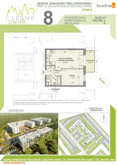 2 pokoje, mieszkanie 40,20 m², piętro 2, oferta nr 9/M8, Leśny Dwór Etap 2, Zielona Góra, Osiedle Leśny Dwór, ul. Szlachecka
