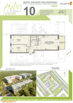 3 pokoje, mieszkanie 56,90 m², piętro 3, oferta nr 4/M10, Leśny Dwór Etap 2, Zielona Góra, Osiedle Leśny Dwór, ul. Szlachecka