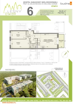 3 pokoje, mieszkanie 56,90 m², piętro 1, oferta nr 4/M6, Leśny Dwór Etap 2, Zielona Góra, Osiedle Leśny Dwór, ul. Szlachecka