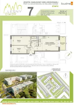 3 pokoje, mieszkanie 56,90 m², piętro 2, oferta nr 4/M7, Leśny Dwór Etap 2, Zielona Góra, Osiedle Leśny Dwór, ul. Szlachecka