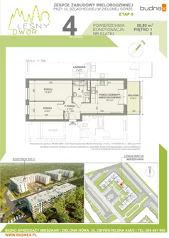 3 pokoje, mieszkanie 50,80 m², piętro 1, oferta nr 5/M4, Leśny Dwór Etap 2, Zielona Góra, Osiedle Leśny Dwór, ul. Szlachecka