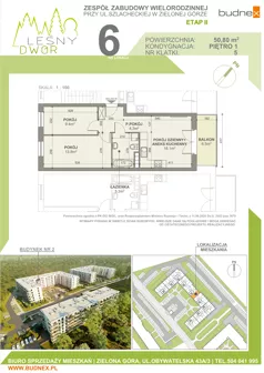 3 pokoje, mieszkanie 50,80 m², piętro 1, oferta nr 5/M6, Leśny Dwór Etap 2, Zielona Góra, Osiedle Leśny Dwór, ul. Szlachecka