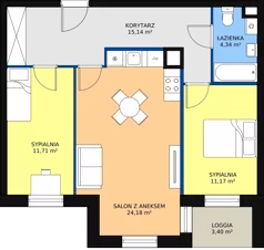 3 pokoje, mieszkanie 66,08 m², piętro 1, oferta nr D59, Garbarska Urban Koncept, Lublin, Bronowice, Bronowice, ul. Garbarska