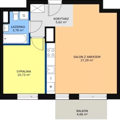 2 pokoje, mieszkanie 47,41 m², piętro 4, oferta nr 4A/37, Osiedle Idea, Radom, Wacyn, ul. Listopadowa