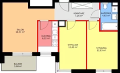 3 pokoje, mieszkanie 63,02 m², piętro 2, oferta nr F/102, Kusocińskiego budynek B, Gdańsk, Piecki-Migowo, Morena, ul. Kusocińskiego