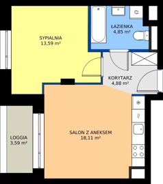 2 pokoje, mieszkanie 41,43 m², piętro 7, oferta nr 24A/40, Osiedle Omulewska, Warszawa, Praga Południe, Grochów, ul. Omulewska 24