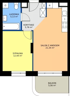 2 pokoje, mieszkanie 44,67 m², piętro 2, oferta nr 24B/84, Osiedle Omulewska, Warszawa, Praga Południe, Grochów, ul. Omulewska 24