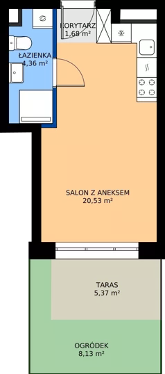 1 pokój, mieszkanie 26,57 m², parter, oferta nr 24B/76, Osiedle Omulewska, Warszawa, Praga Północ, Grochów, ul. Omulewska 24