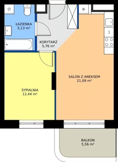 2 pokoje, mieszkanie 44,42 m², piętro 6, oferta nr 24B/100, Osiedle Omulewska, Warszawa, Praga Południe, Grochów, ul. Omulewska 24