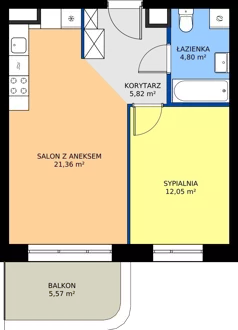 2 pokoje, mieszkanie 44,03 m², piętro 4, oferta nr 24B/124, Osiedle Omulewska, Warszawa, Praga Południe, Grochów, ul. Omulewska 24