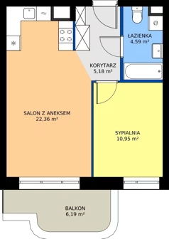 2 pokoje, mieszkanie 43,08 m², piętro 3, oferta nr 24B/89, Osiedle Omulewska, Warszawa, Praga Południe, Grochów, ul. Omulewska 24