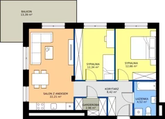 2 pokoje, mieszkanie 63,11 m², piętro 1, oferta nr 12, Mściwoja MS-12, Bydgoszcz, Czyżkówko, ul. Mściwoja 