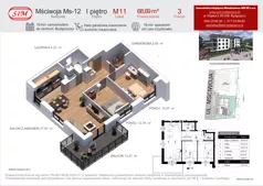 3 pokoje, mieszkanie 68,69 m², piętro 1, oferta nr 11, Mściwoja MS-12, Bydgoszcz, Czyżkówko, ul. Mściwoja 