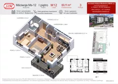2 pokoje, mieszkanie 63,11 m², piętro 1, oferta nr 12, Mściwoja MS-12, Bydgoszcz, Czyżkówko, ul. Mściwoja