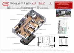 4 pokoje, mieszkanie 80,44 m², piętro 2, oferta nr 13, Mściwoja MS-12, Bydgoszcz, Czyżkówko, ul. Mściwoja