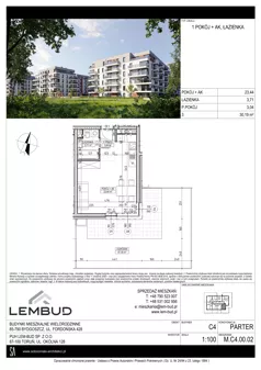 1 pokój, mieszkanie 30,19 m², parter, oferta nr M.C4.00.02, Osiedle Panorama Wiślana, Bydgoszcz, Fordon, ul. Fordońska 428