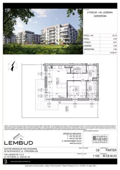 2 pokoje, mieszkanie 47,08 m², parter, oferta nr C8.00.03, Osiedle Panorama Wiślana, Bydgoszcz, Fordon, ul. Fordońska 428