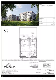 2 pokoje, mieszkanie 35,80 m², parter, oferta nr C8.00.06, Osiedle Panorama Wiślana, Bydgoszcz, Fordon, ul. Fordońska 428