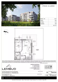 2 pokoje, mieszkanie 36,13 m², parter, oferta nr C8.00.07, Osiedle Panorama Wiślana, Bydgoszcz, Fordon, ul. Fordońska 428