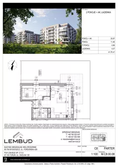 2 pokoje, mieszkanie 41,76 m², parter, oferta nr C8.00.08, Osiedle Panorama Wiślana, Bydgoszcz, Fordon, ul. Fordońska 428