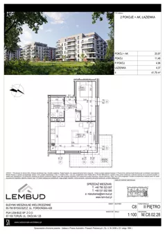 2 pokoje, mieszkanie 41,76 m², piętro 2, oferta nr C8.02.28, Osiedle Panorama Wiślana, Bydgoszcz, Fordon, ul. Fordońska 428