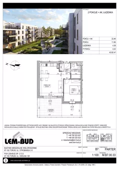 2 pokoje, mieszkanie 42,82 m², parter, oferta nr M.B7.00.33, Osiedle Harmonia, Toruń, Wrzosy, JAR, ul. Strobanda 3-5