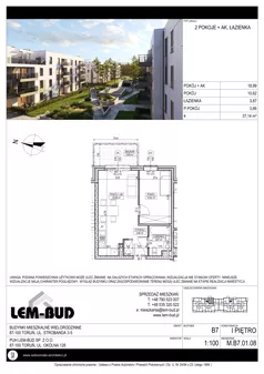 2 pokoje, mieszkanie 37,14 m², piętro 1, oferta nr M.B7.01.08, Osiedle Harmonia, Toruń, Wrzosy, JAR, ul. Strobanda 3-5