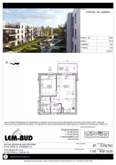 2 pokoje, mieszkanie 40,04 m², piętro 3, oferta nr M.B7.03.55, Osiedle Harmonia, Toruń, Wrzosy, JAR, ul. Strobanda 3-5