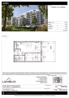 2 pokoje, mieszkanie 42,19 m², parter, oferta nr A2.00.03, Osiedle Aura, Toruń, Jakubskie Przedmieście, ul. Żółkiewskiego 35