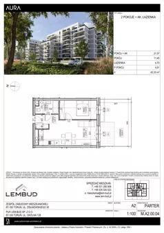 2 pokoje, mieszkanie 42,33 m², parter, oferta nr A2.00.04, Osiedle Aura, Toruń, Jakubskie Przedmieście, ul. Żółkiewskiego 35
