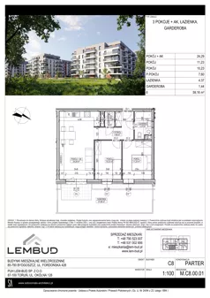 3 pokoje, mieszkanie 59,16 m², parter, oferta nr C8.00.01, Osiedle Panorama Wiślana, Bydgoszcz, Fordon, ul. Fordońska 428