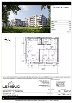3 pokoje, mieszkanie 56,26 m², parter, oferta nr C8.00.02, Osiedle Panorama Wiślana, Bydgoszcz, Fordon, ul. Fordońska 428