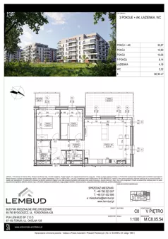 3 pokoje, mieszkanie 66,36 m², piętro 5, oferta nr C8.05.54, Osiedle Panorama Wiślana, Bydgoszcz, Fordon, ul. Fordońska 428