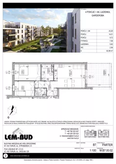 3 pokoje, mieszkanie 62,89 m², parter, oferta nr M.B7.00.02, Osiedle Harmonia, Toruń, Wrzosy, JAR, ul. Strobanda 3-5