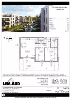 3 pokoje, mieszkanie 64,96 m², parter, oferta nr M.B7.00.05, Osiedle Harmonia, Toruń, Wrzosy, JAR, ul. Strobanda 3-5