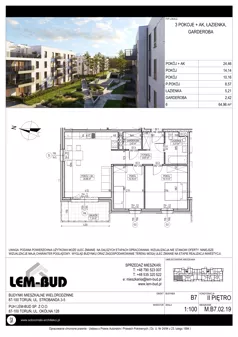 3 pokoje, mieszkanie 64,96 m², piętro 2, oferta nr M.B7.02.19, Osiedle Harmonia, Toruń, Wrzosy, JAR, ul. Strobanda 3-5
