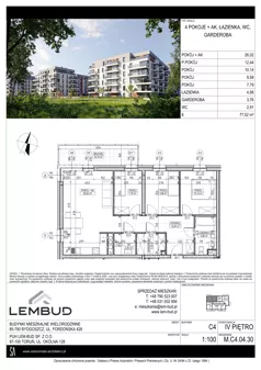 4 pokoje, mieszkanie 77,52 m², piętro 4, oferta nr M.C4.04.30, Osiedle Panorama Wiślana, Bydgoszcz, Fordon, ul. Fordońska 428