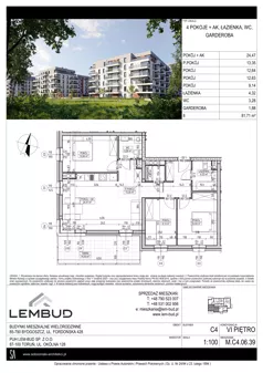 4 pokoje, mieszkanie 81,71 m², piętro 6, oferta nr M.C4.06.39, Osiedle Panorama Wiślana, Bydgoszcz, Fordon, ul. Fordońska 428
