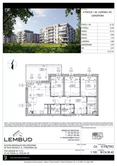 4 pokoje, mieszkanie 72,72 m², piętro 6, oferta nr M.C4.06.40, Osiedle Panorama Wiślana, Bydgoszcz, Fordon, ul. Fordońska 428