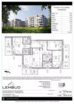 4 pokoje, mieszkanie 90,28 m², piętro 7, oferta nr M.C4.07.41, Osiedle Panorama Wiślana, Bydgoszcz, Fordon, ul. Fordońska 428