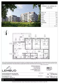 4 pokoje, mieszkanie 72,72 m², piętro 7, oferta nr M.C4.07.44, Osiedle Panorama Wiślana, Bydgoszcz, Fordon, ul. Fordońska 428