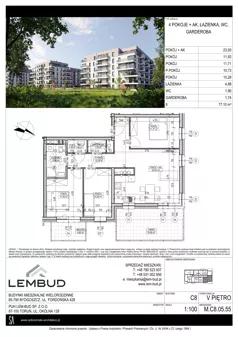 4 pokoje, mieszkanie 77,10 m², piętro 5, oferta nr C8.05.55, Osiedle Panorama Wiślana, Bydgoszcz, Fordon, ul. Fordońska 428