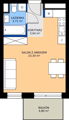 1 pokój, mieszkanie 30,09 m², piętro 7, oferta nr M.C4.07.42, Osiedle Panorama Wiślana Budynek C4, Bydgoszcz, Fordon, ul. Fordońska 428