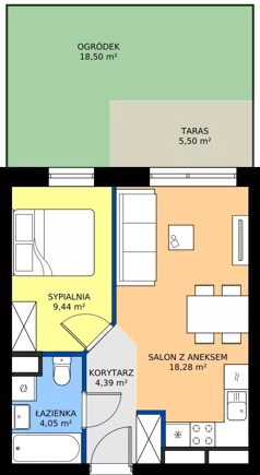 2 pokoje, mieszkanie 36,16 m², parter, oferta nr C8.00.04, Osiedle Panorama Wiślana Budynek C8, Bydgoszcz, Fordon, ul. Fordońska 428J