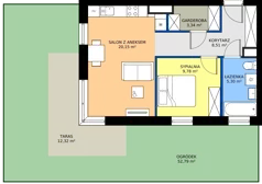 2 pokoje, mieszkanie 47,08 m², parter, oferta nr C8.00.03, Osiedle Panorama Wiślana Budynek C8, Bydgoszcz, Fordon, ul. Fordońska 428J