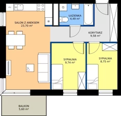 3 pokoje, mieszkanie 56,26 m², piętro 3, oferta nr C8.03.31, Osiedle Panorama Wiślana Budynek C8, Bydgoszcz, Fordon, ul. Fordońska 428J